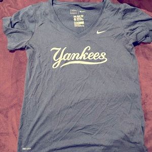 Navy women’s v neck polyester Nike dri-fit athletic tee shirt